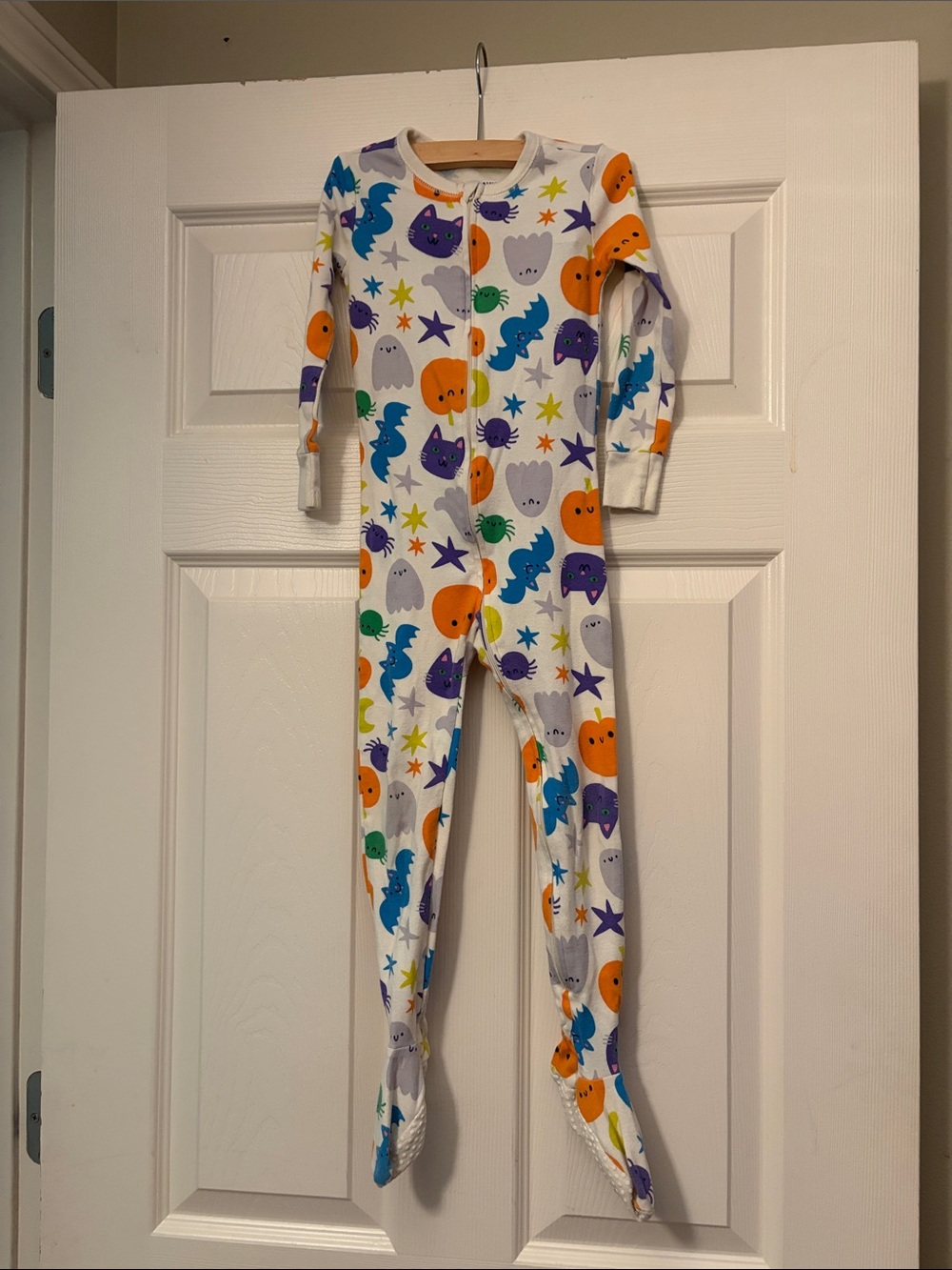 Kids White Halloween Ghost & Pumpkin One-Piece Pajamas